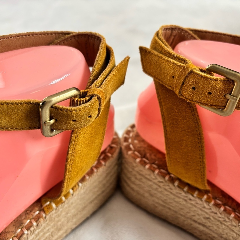 Crown Vintage Daffodil Mustard Suede Espadrille Wedge Sandals Size 10 - Picture 7 of 8